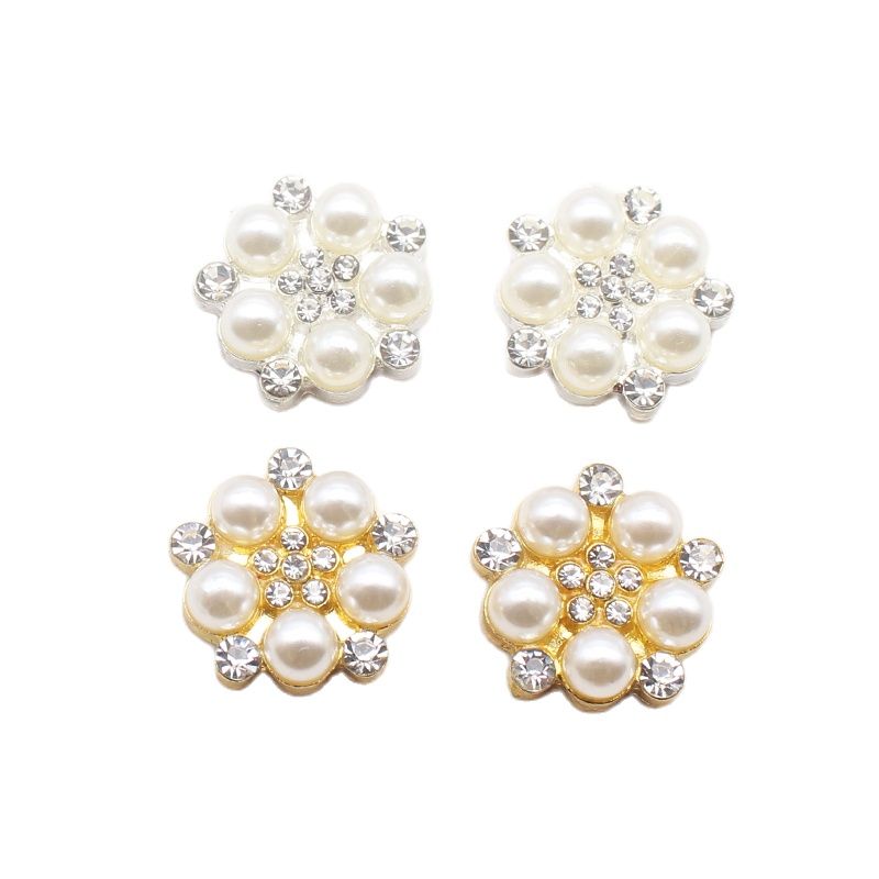 10Pcs/ชุดไข่มุกด้านล่างแบน Rhinestone โลหะหัวเข็มขัดดอกไม้งานแต่งงานตกแต่ง DIY เพชรคริสตัลโบว์อุปกรณ์เสริม