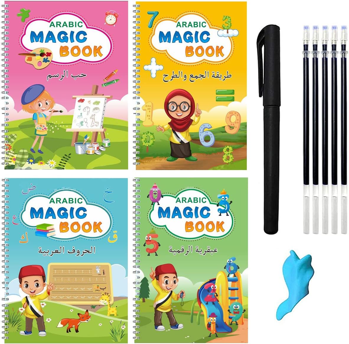 New Montessori Spainish 4 Books Copybook Magic Calligraphy Children's Notebook Kid Reusable Handwriting Writing Gifts