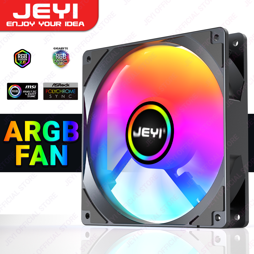 JEYI 120mm PC ARGB พัดลมทำความเย็น Aura SYNC RGB พัดลมคอมพิวเตอร์เงียบเป็นพิเศษระบายความร้อนด้วย4PIN PWM และ5V 3PIN พอร์ต argh