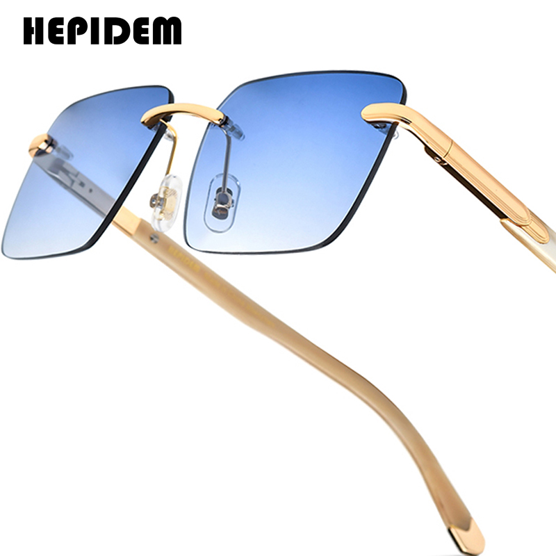 HEPIDEM Büffelhorn Sonnenbrille Frauen neue quadratische randlose hochwertige Männer Sonnenbrille Luxus Brillen Buffs Brillen