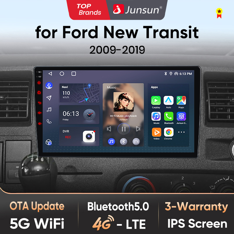 Junsun AI 4G LTE Draadloze CarPlay Android Auto Radio Voor Ford Nieuwe Transit 2009 2010 2011 2012-2019 GPS Navi BT DSP RDS FM ﻿