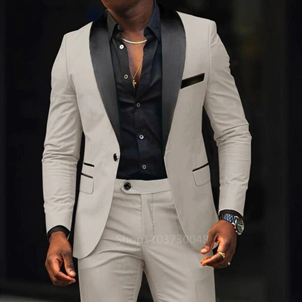Costumes de mariage décontractés pour hommes, 2 pièces, couleur unie, Slim Fit, châle, Blazer à revers, modèles de pantalons, costumes de bal de fête, costume d'affaires pour meilleur homme