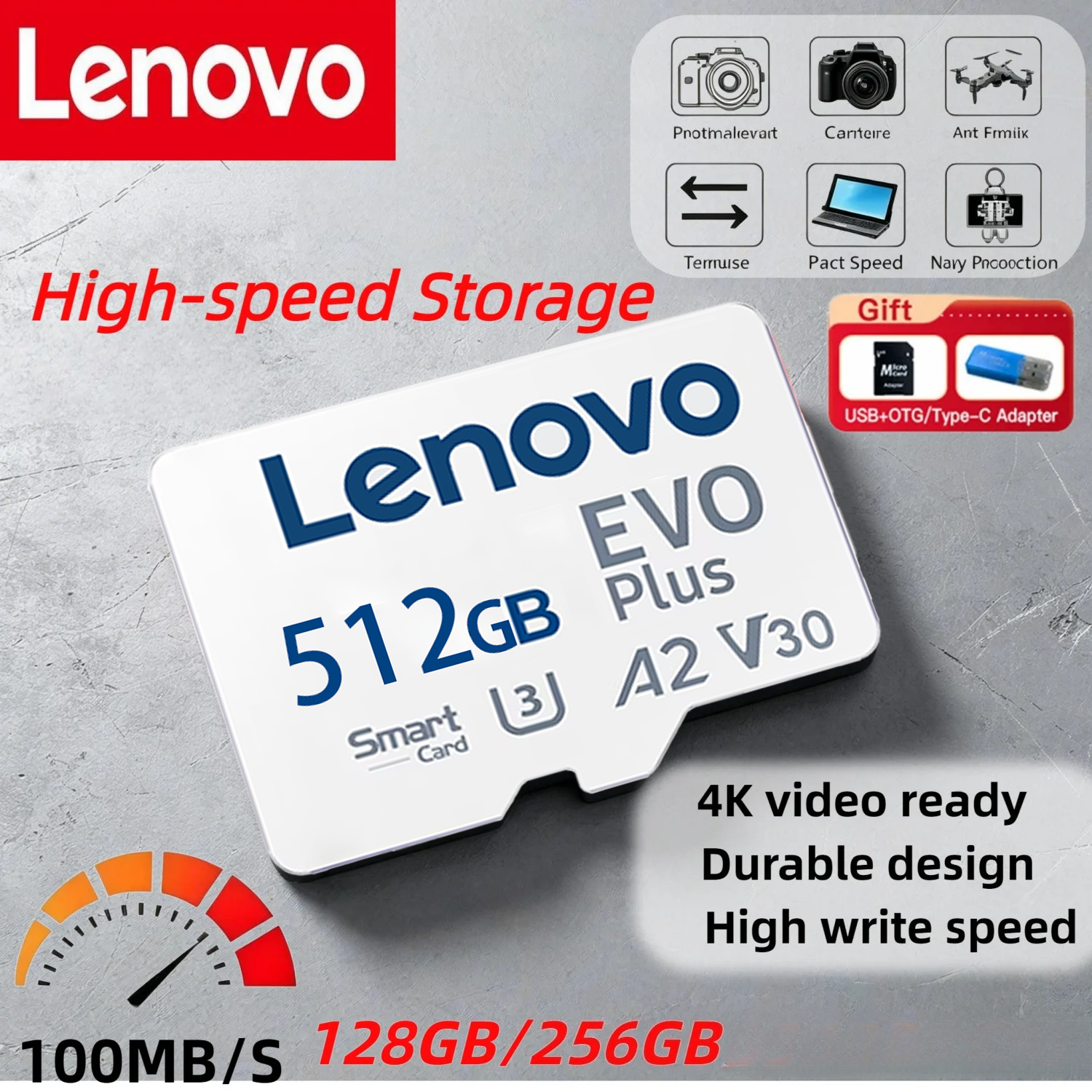 Карта памяти Lenovo 2026 High Speed Micro TF SD 512 ГБ 256 ГБ Class 10 TF Flash для дронов, iPhone, автомобильных камер
