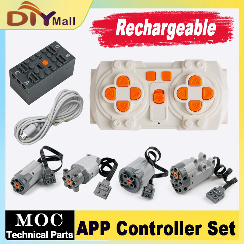 Conjunto de controle remoto de aplicativo moc blue-tooth-conjunto de motor de caixa de bateria recarregável controlador de velocidade para modificações de blocos de construção pf