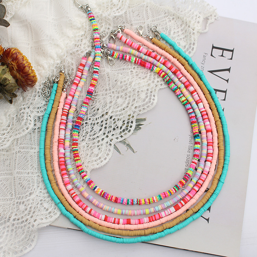 สีสันลูกปัดสร้อยคอผู้หญิงฤดูร้อนเกาหลี Handmade แฟชั่น Boho Polymer Clay Choker จี้คอหญิงเครื่องประดับชายหาด