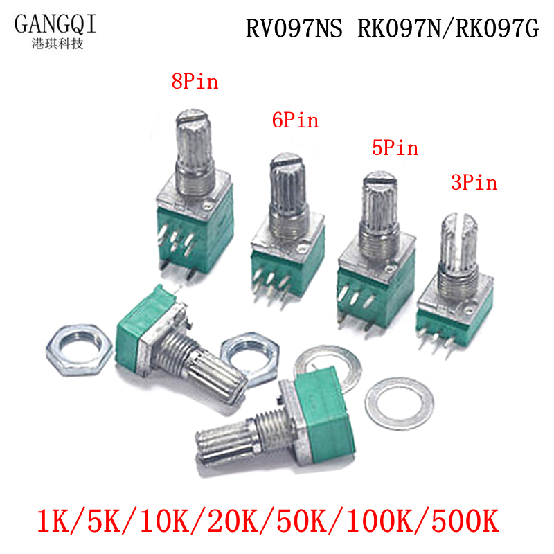5 Chiếc RV097NS 5K 10K 20K 50K 100K 500K Với Một Công Tắc Âm Thanh Trục 15Mm Bộ Khuếch Đại Hàn Kín Chiết Áp RV097 3pin 5pin 6pin 8pin