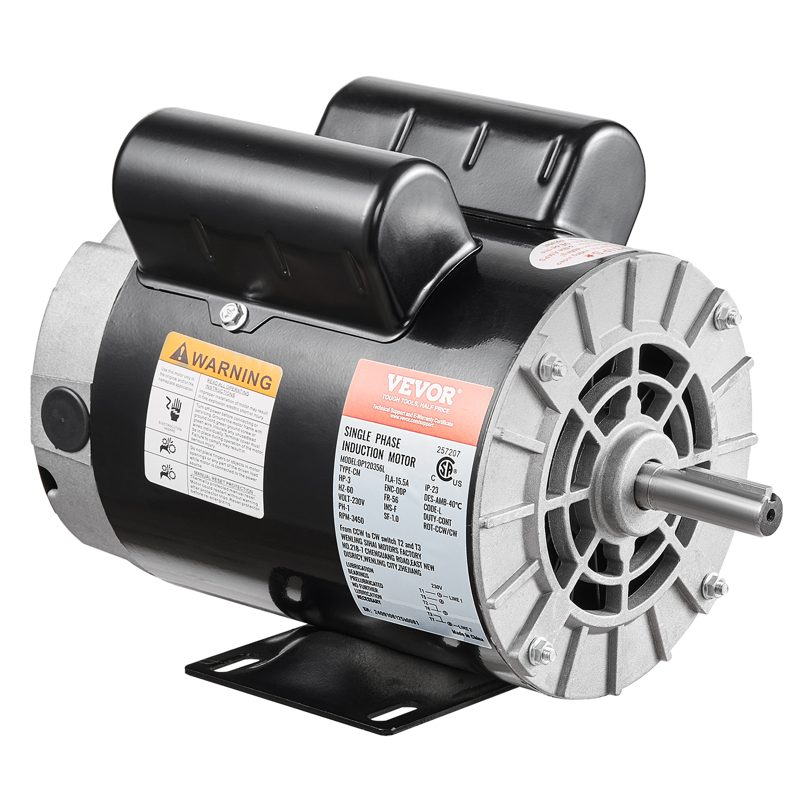 SucceBuy 2/3/3.7HP moteur de compresseur d'air 230V moteur électrique monophasé 3450 tr/min moteur de Rotation CW/CCW pour compresseurs d'air