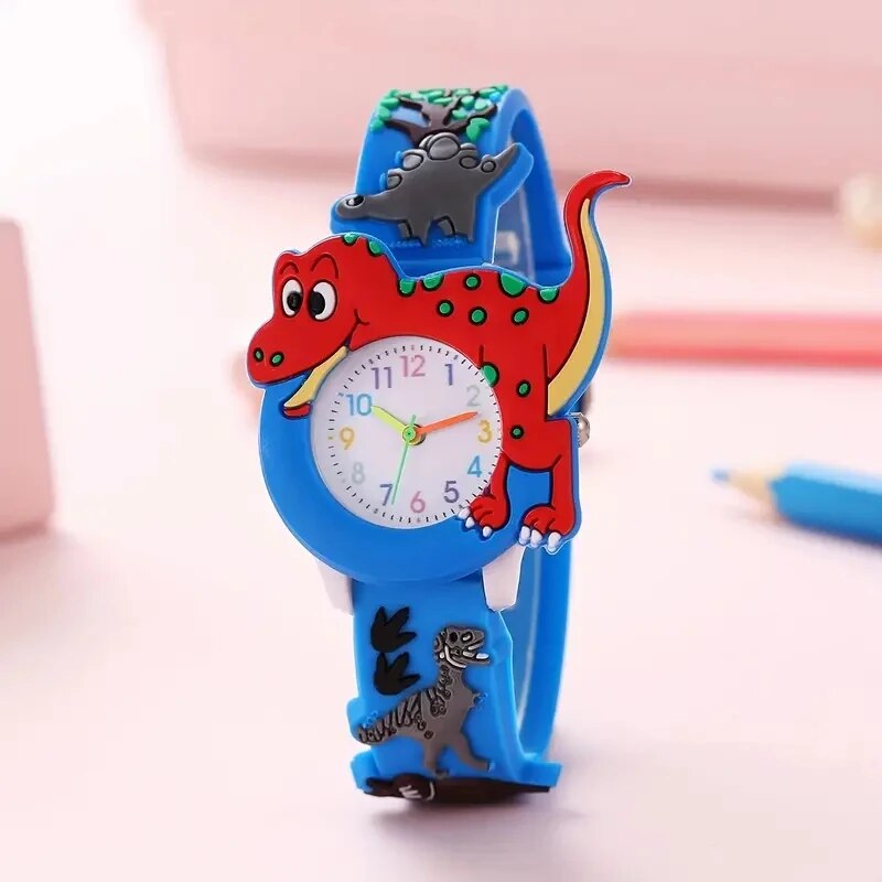 Silicone Quartz Watch para crianças, Dinossauro 3D Cartoon, Relógio Estudante
