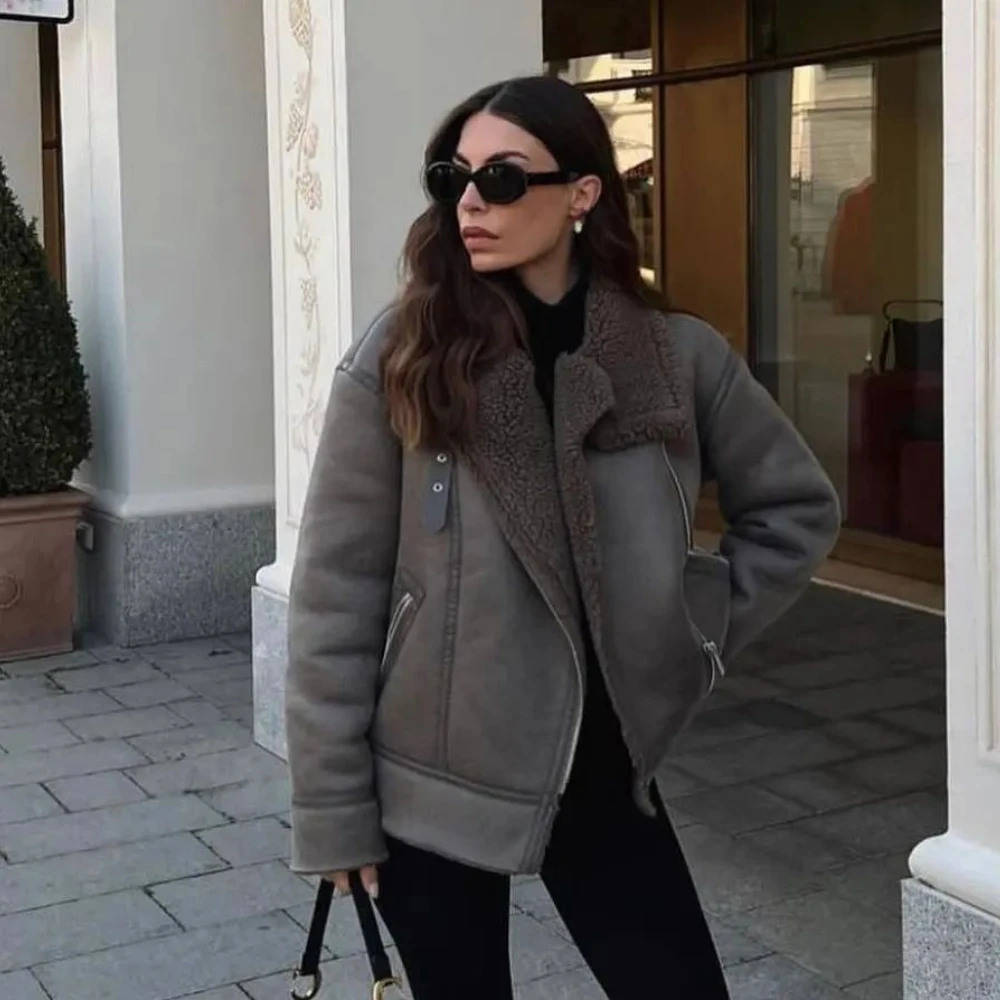 Suninheart inverno quente jaqueta de pele do falso casaco solto feminino manga longa lapela engrossar jaquetas casaco feminino casual oversize outwear