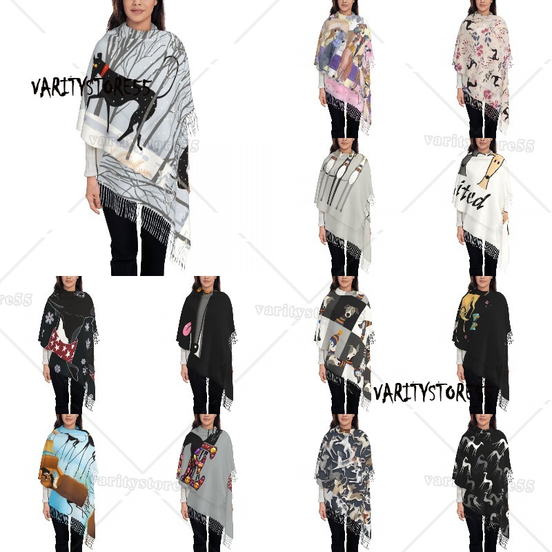 Winter Hound Tassel Scarf Women Soft Greyhound Whippet Sighthound Dog Shawls Wraps Ladies Winter Scarves