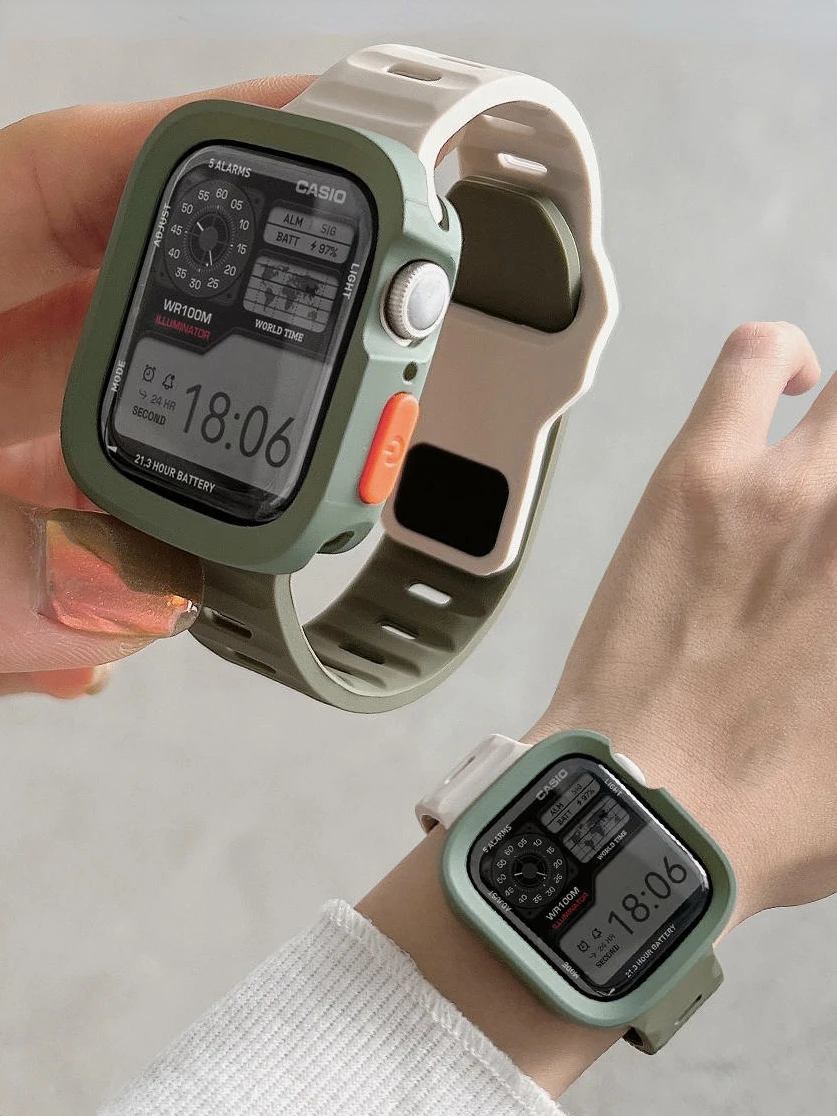 Etui + pasek do Apple Watch Ultra 2 49mm 44mm 40mm 45mm 41mm Silikonowa bransoletka correa cover do iWatch serii 8 9 7 6 SE 5 4