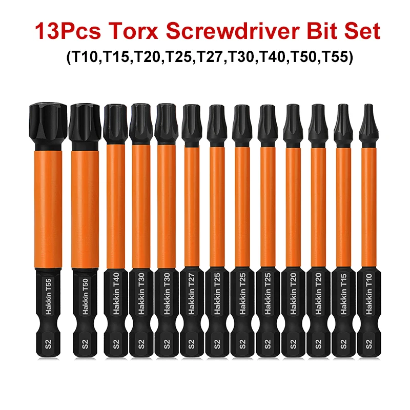 Juego de puntas Torx de 13 Uds., T10-T55, puntas de destornillador Torx de estrella de seguridad, vástago de 1/4 pulgadas, broca de impacto magnética resistente a manipulaciones