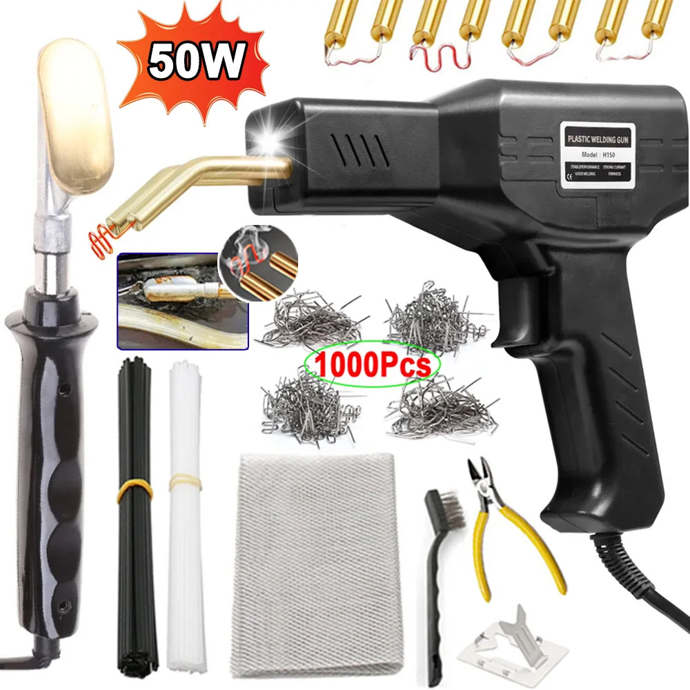 50w grampeador quente máquina de solda de plástico pára-choques ferro de solda 2 em 1 ferramentas de garagem kit de reparo de pára-choques de carro pistola de soldador de pvc