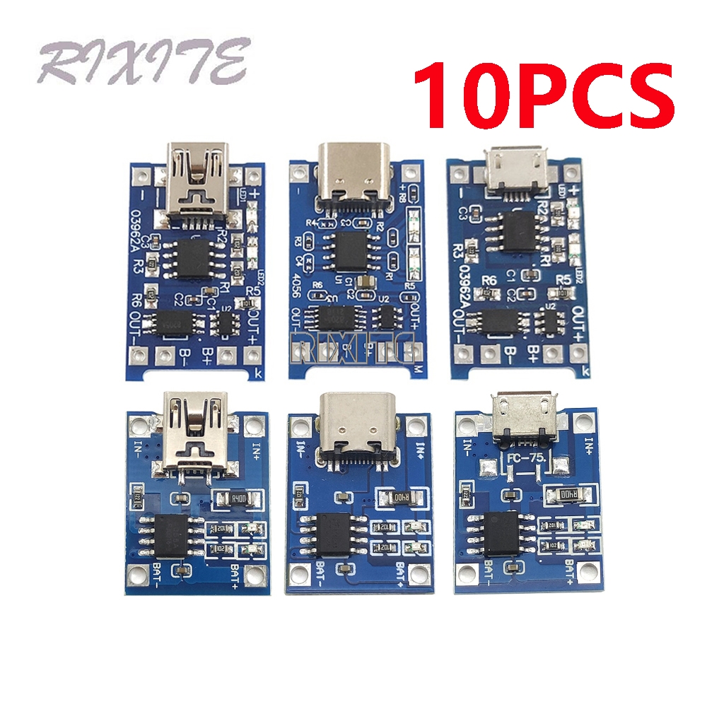 10PCS Type-c Micro USB 5V 1A 18650 TP4056 Lithium Battery Charger Module Charging Board With Protection Dual Functions 1A