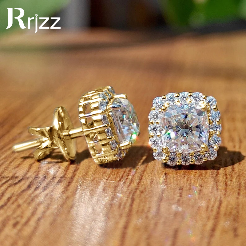 Brinco de Zircônia Quadrado Rrjzz 6x6mm com Lapidação Almofadada CZ, Diamante Sintético Criado em Laboratório, Brincos Redondos de Zircônia 1.5mm para Mulheres e Homens, Joias e Presentes