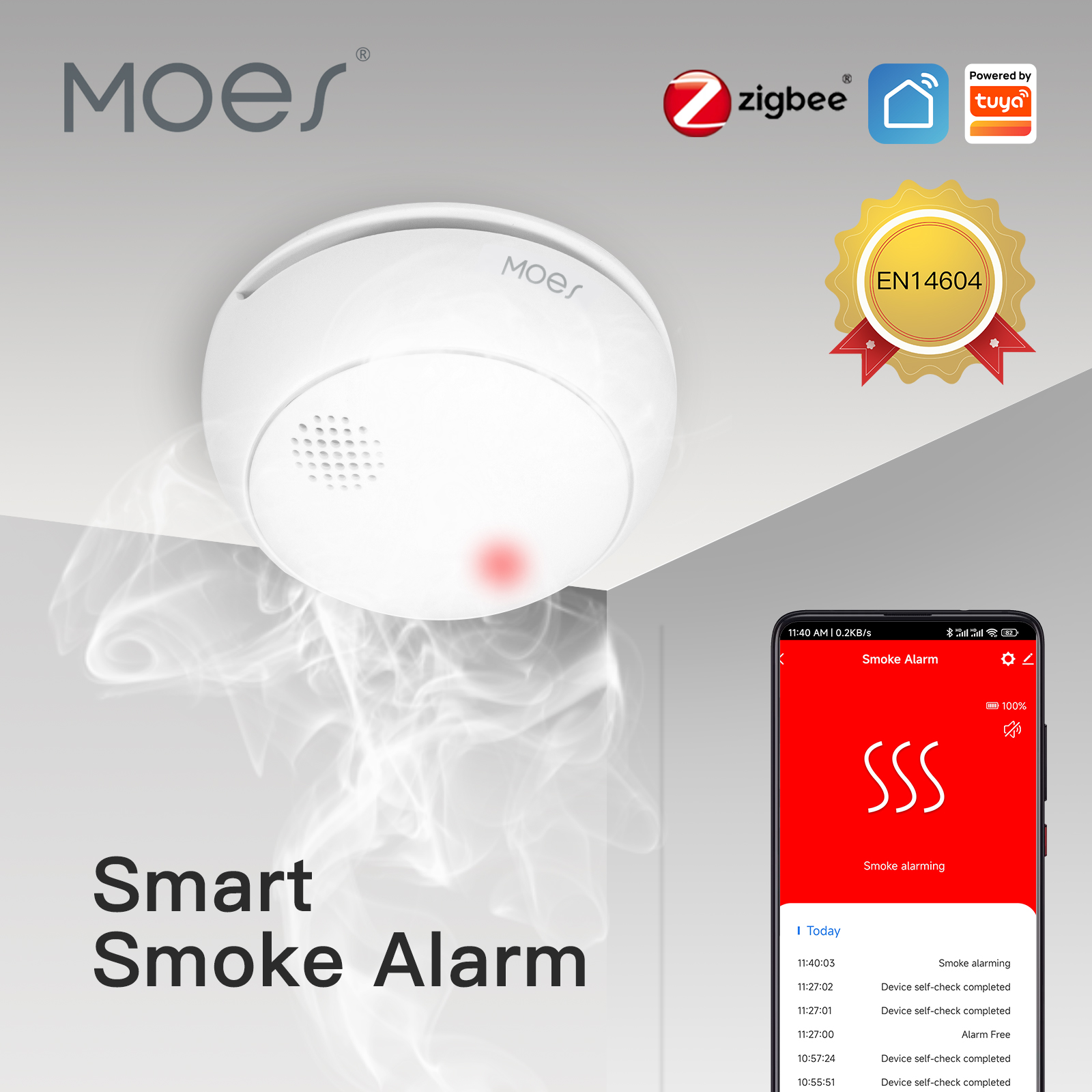 MOES ZigBee Умный Беспроводной Детектор Дыма 85 дБ Датчик Звуковой Сигнализации Защита Дома Кухня Пожарное Приложение Уведомл...