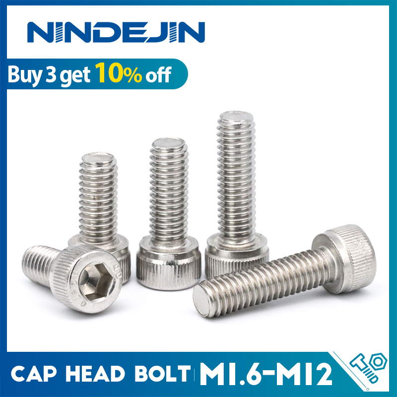 NINDEJIN vis à tête hexagonale M1.6 M2 M2.5 M3 M4 M5 M6 M8 M10 boulon Allen en acier inoxydable DIN912 vis hexagonale avec clé