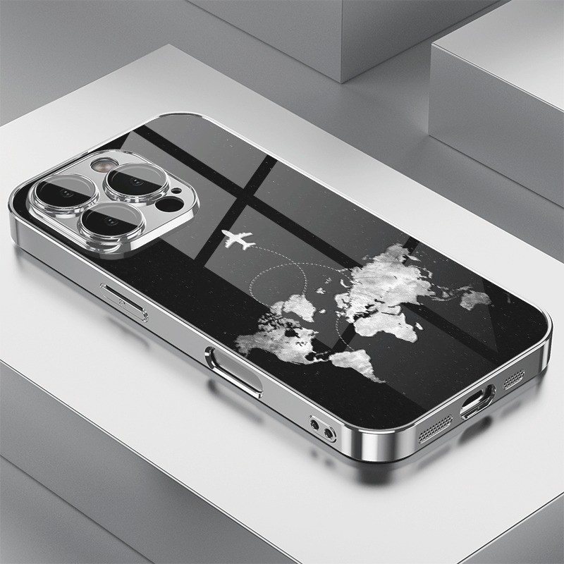 Minimalist Airplane Route Pattern Electroplated Phone Case For Samsung Galaxy S25 S24 S23 Ultra Plus FE Tempered Glass Cover