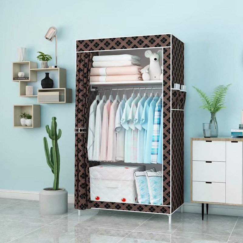 Einfacher Kleiderschrank, Staubschrank für Studentenwohnheime, Metallskelett, staubdichter Stoff, zusammenklappbarer Kleiderschrank, Außenhandelssupermarkt