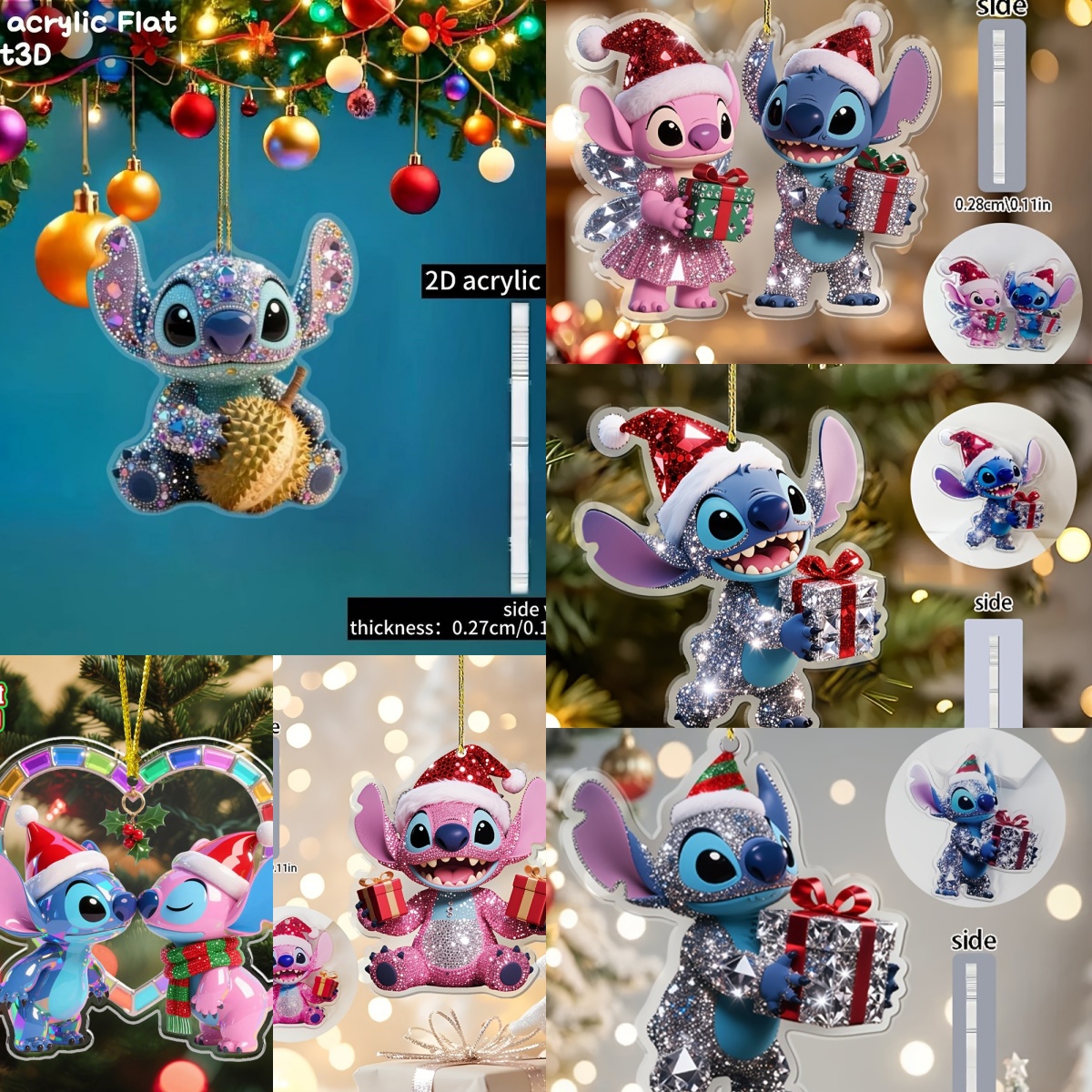かわいいスティッチアニメペンダントクリスマスオーナメント2D漫画アクリルクリスマスツリーデコレーションホームデコレーションクリスマスギフト