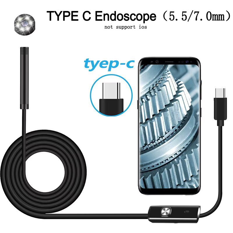 5.5MM 7.0MM TYPE-C Endoscope Camera  6 LEDs Adjustable USB Android Flexible Inspection Borescope Cameras for Phone PC