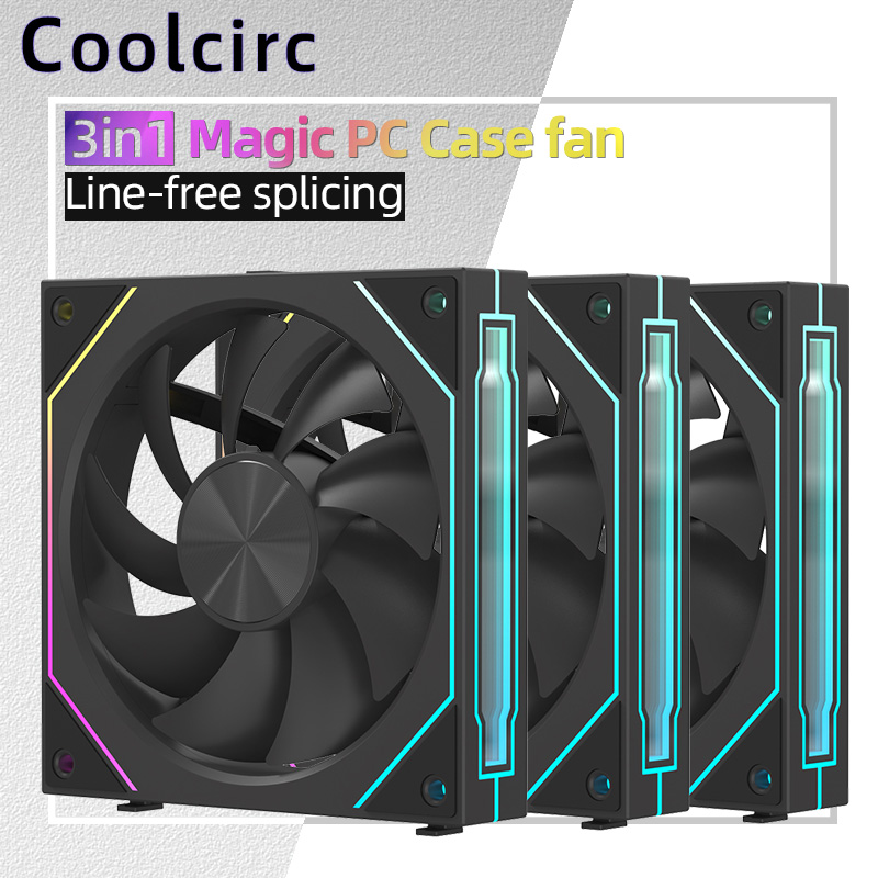 Coolcirc 120Mm Penyambungan Nirkabel Modular 12CM Casing PC Kipas Pendingin ARGB Cermin Tak Terbatas untuk Komputer 120 240 360 Pendingin Air