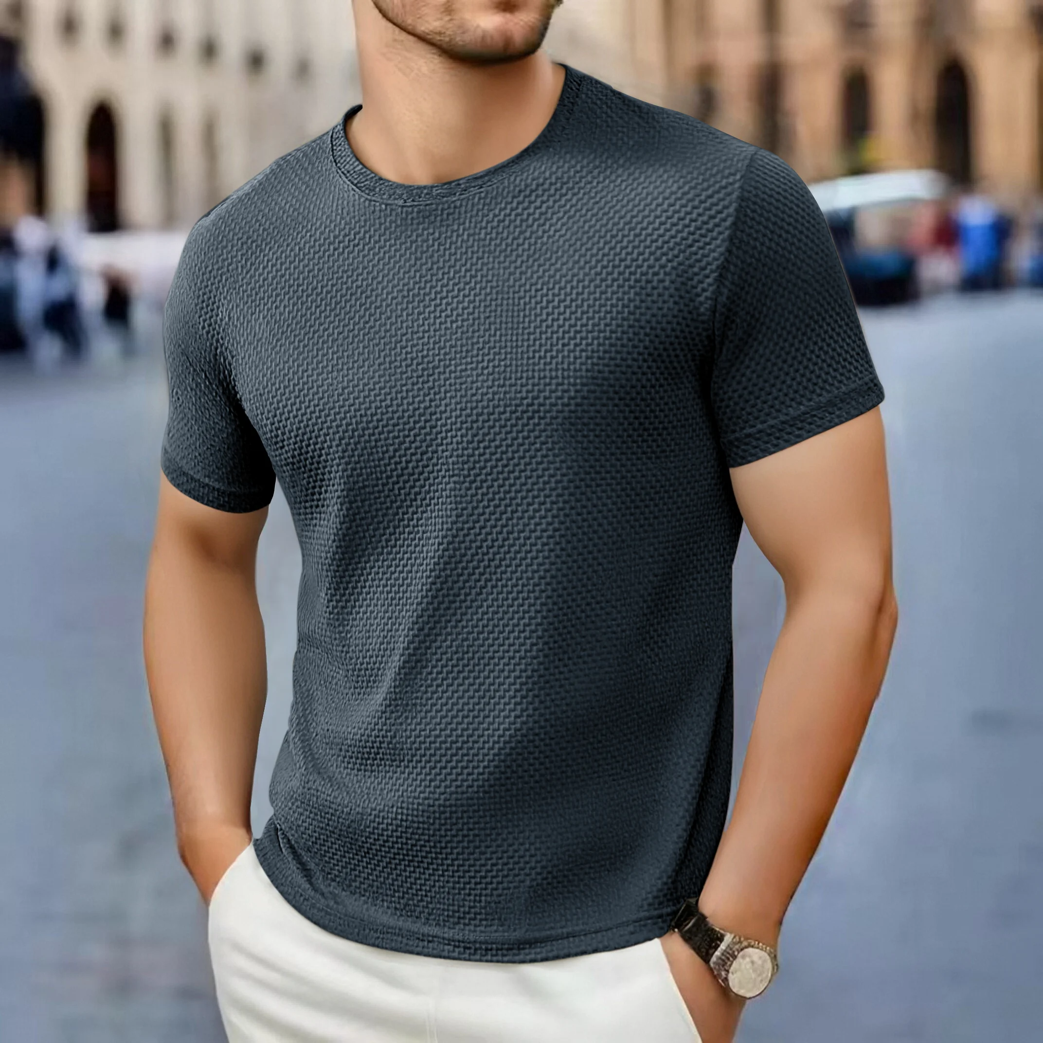 T-shirt casual a maniche corte da uomo 2025 New Bone Flower tinta unita O-Collo moda traspirante confortevole estate versatile Top