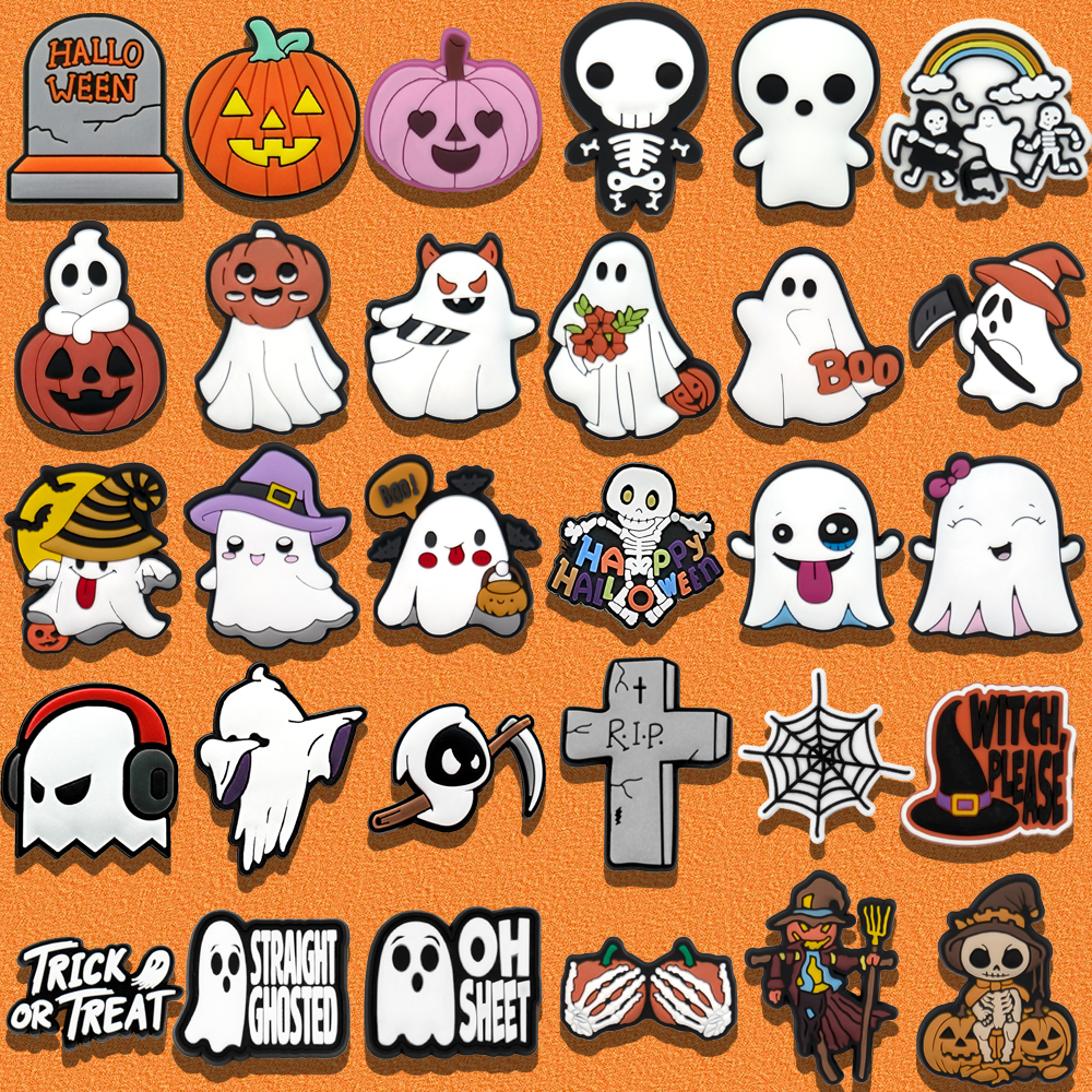 1/30 buah sepatu Halloween hiasan gantung hantu penyihir sepatu pin dekorasi untuk anak-anak Pria Wanita Aksesori pesta hadiah gesper atau trik