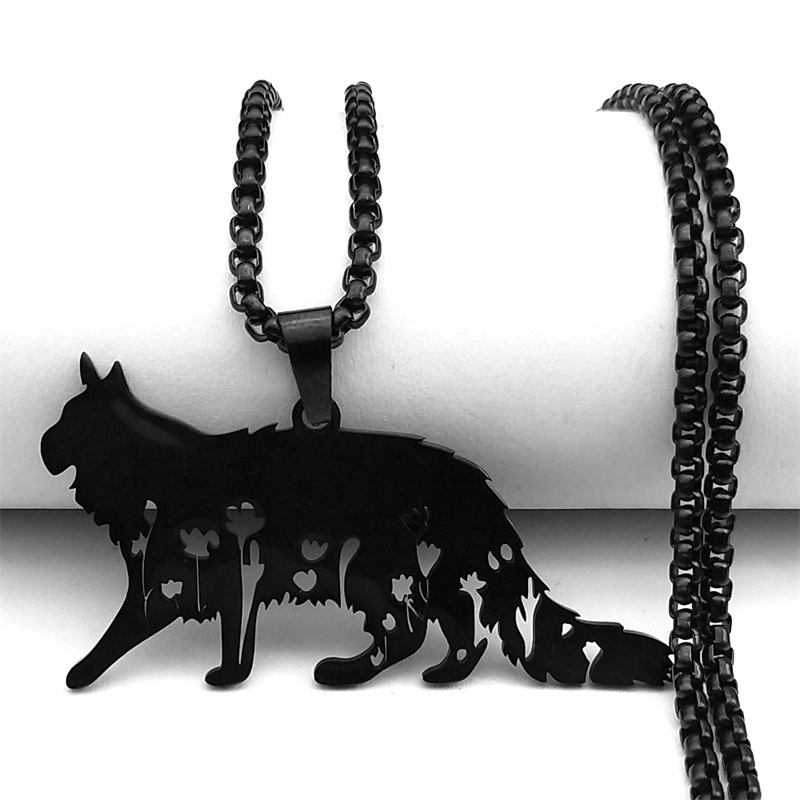 Cute Animal Cat Flower Pendant Necklaces for Women Men Stainless Steel Gold Silver Color Kitty Choker Necklace Jewelry NZZZ960