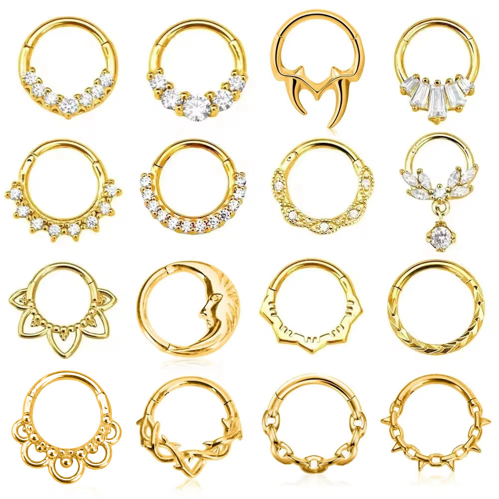 Fleur serpent coeur Clicker Septum Piercing bijoux CZ Zircon Daith conque boucle d'oreille abeille goutte nez anneaux 316L acier chirurgical 16G