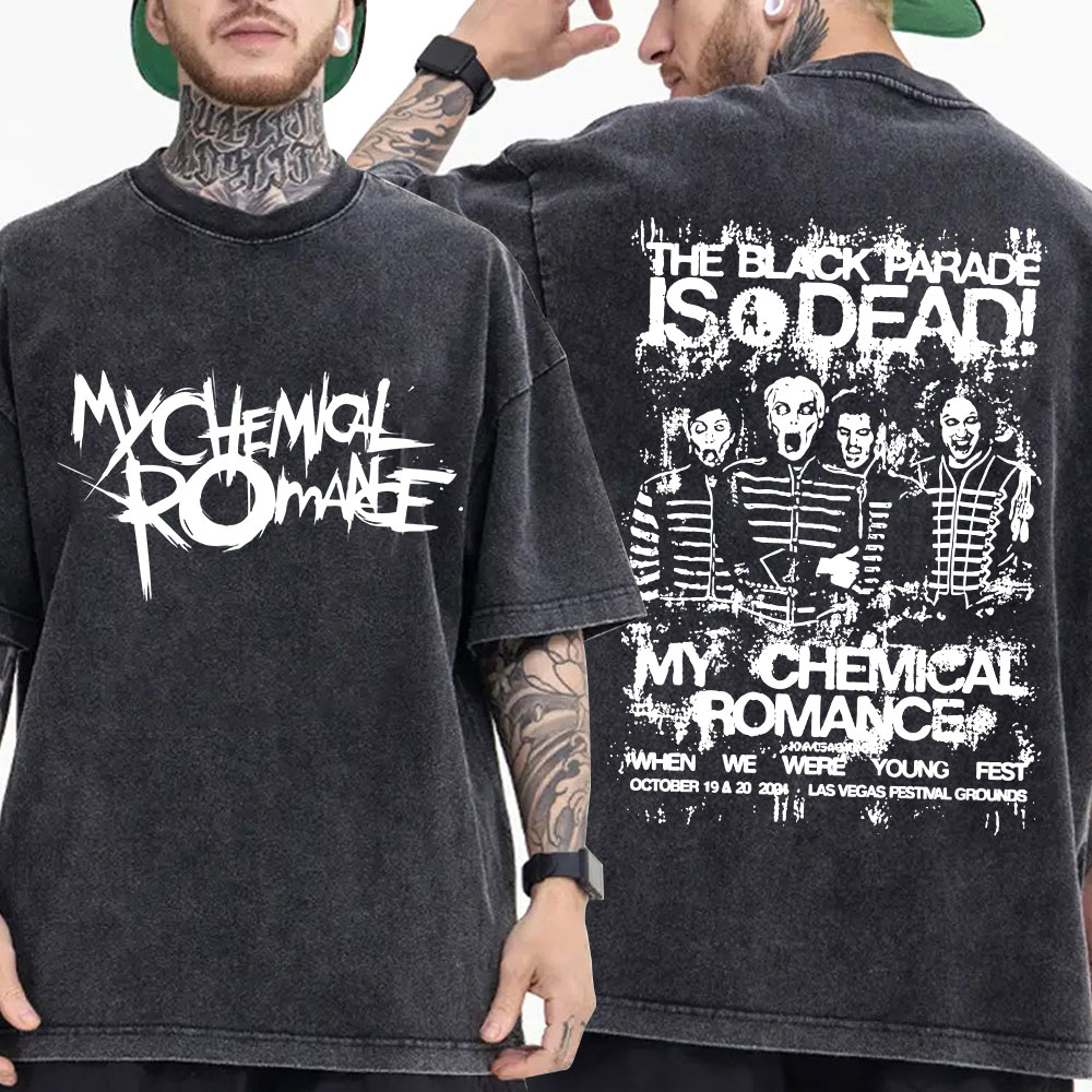 Mon Romance chimique Punk Band Vintage lavé T-shirt le défilé noir est mort T-shirts hommes femmes gothique coton surdimensionné T-shirt
