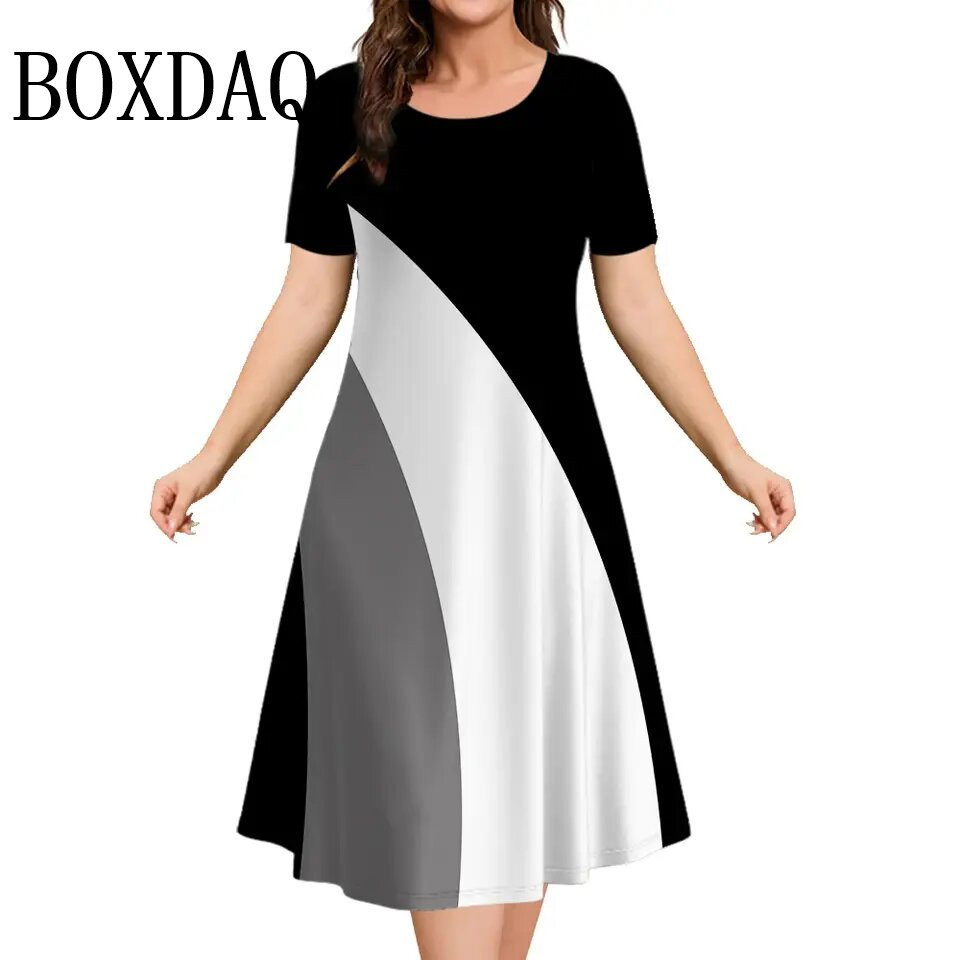 Vestidos de mujer con contraste de colores, vestidos elegantes informales a rayas con cuello redondo y manga corta, vestidos de moda de verano para mujer, ropa de talla grande 9XL