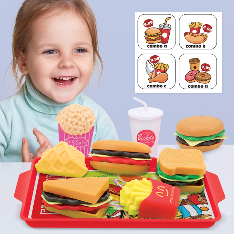 9PCS Set Küche Spielen Haus Lebensmittel Spielzeug Simulation Hamburger Französisch Frites Hot Dog Abnehmbare Kunststoff Snack Pretend MIni Spielzeug kinder