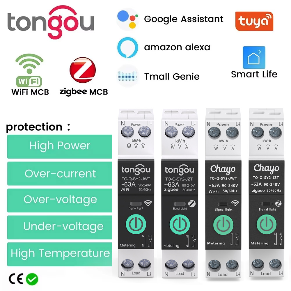 TUYA WiFi/ZigBee MCB Smart Circuit Breaker Over Current Under Voltage Protection Power Metering 1-63A Remote Control Switch