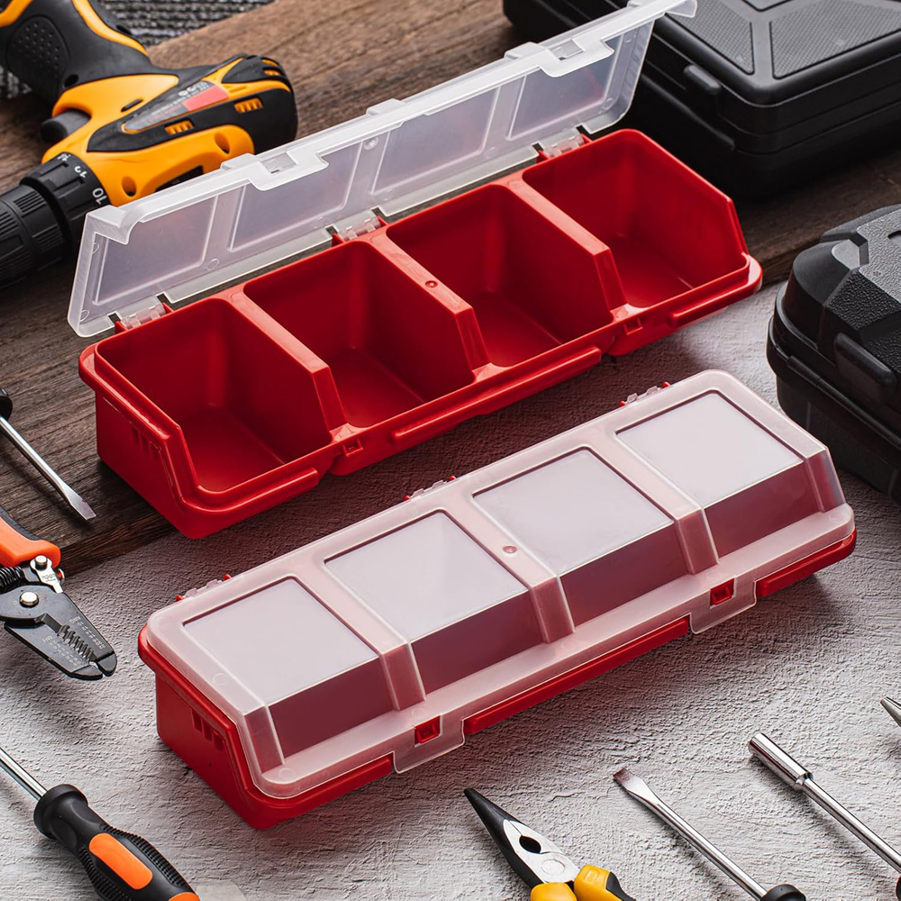 1Pc Plastic Schroef Organizer Box met 4 compartimenten Draagbare opbergbak voor gereedschapsonderdelen met deksel voor hardware Kleine onderdelen display