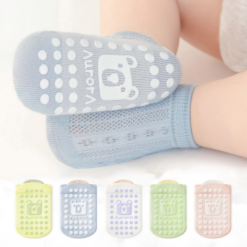 5 pares crianças meias antiderrapantes bonito dos desenhos animados urso padrão crianças meninos meninas bebê criança meias de chão confortável respirável