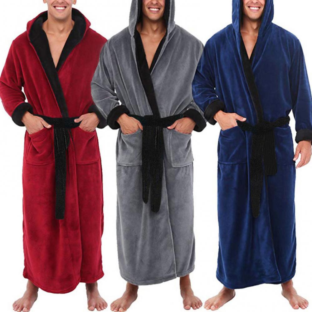 Koralowy polar męski szlafrok kąpielowy Miękka flanela Długi szlafrok Pasek w talii Kimono Suknia Zimowa koszula nocna Szlafrok kąpielowy Bielizna nocna Bielizna męska