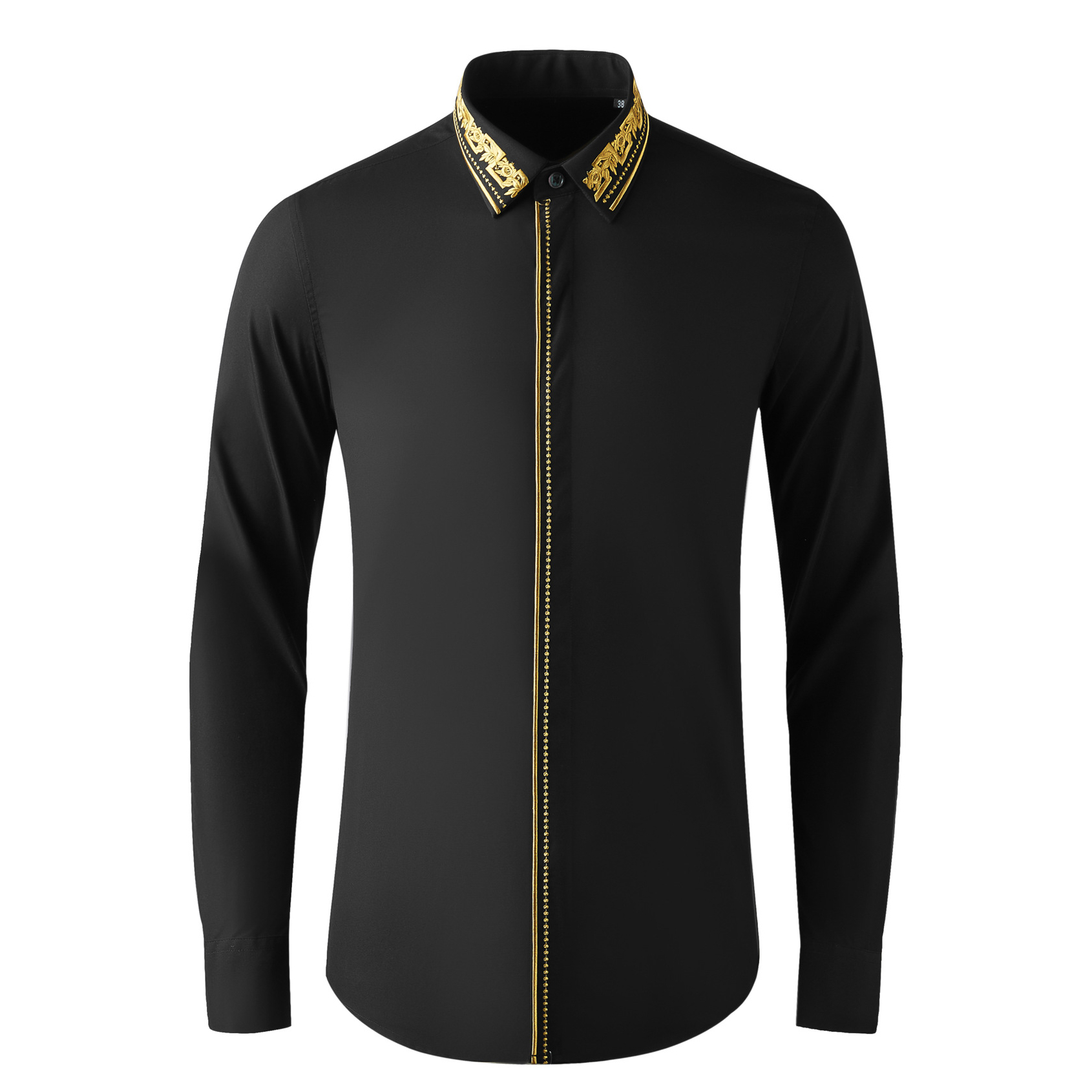 Goldene königliche Stickerei Herren hemden Slim Fit Langarm Business Social Shirt Baumwolle lässig Bankett Party Bluse Herren bekleidung