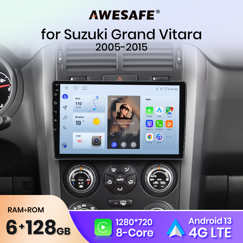 Radio de coche inalámbrico AWESAFE con CarPlay y Android Auto para Suzuki Grand Vitara 3 2005-2015, GPS, navegador, SWC, FM, BT, Plug and Play, DSP, estéreo
