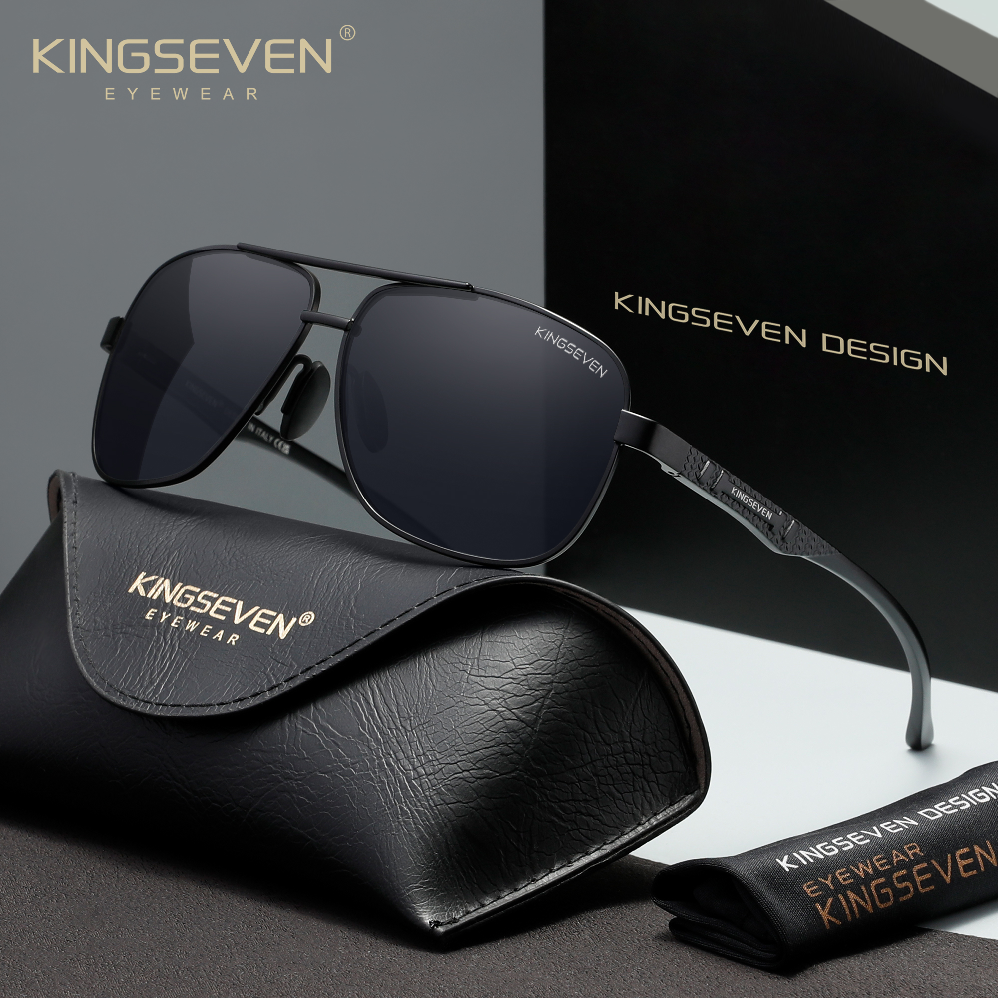 Okulary przeciwsłoneczne KINGSEVEN, klasyczny design, damskie i męskie, aluminiowe, polaryzacyjne, antyrefleksyjne, UV400, Oculos de sol
