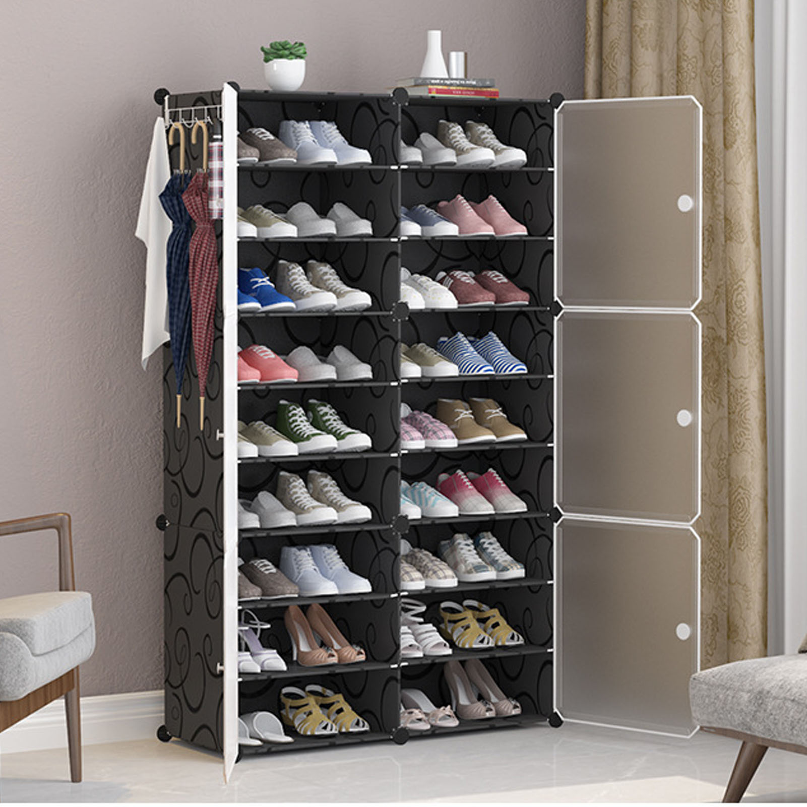 Vertical Shoe Rack Organizer Tall Shoe Rack Multi Layer Modern Multifunction Strong Load Bearing Large Capacity for Doorway