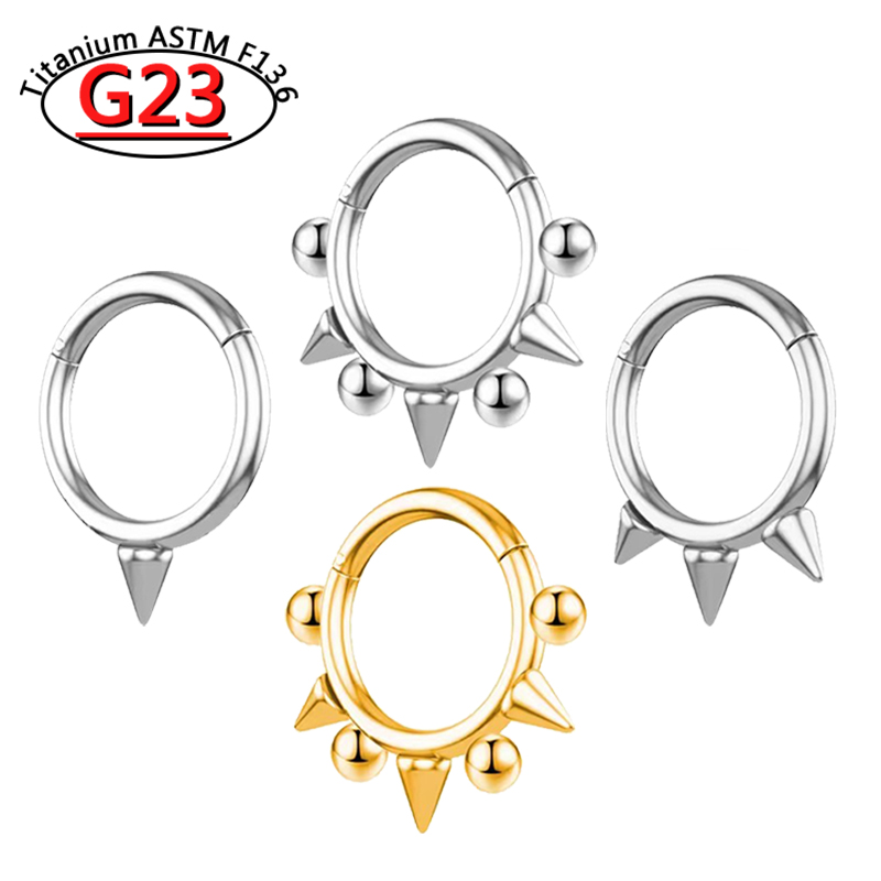 Nowy G23 tytanowy pierścień przegrody Hoop Piercing kolczyki w nosie stożek Spike Piercing Helix chrząstka Clicker kolczyki Tragus biżuteria do ciała