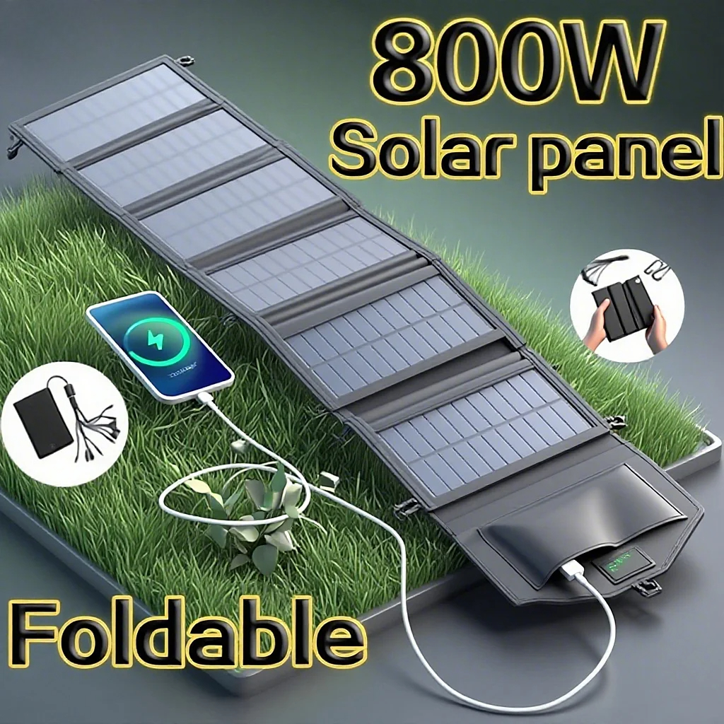 Sześciokrotnie składany panel słoneczny 800W, przenośne panele słoneczne 20W/h, szybka ładowarka USB 5V DC, panel słoneczny do pracy ciągłej, mobilne źródło zasilania.