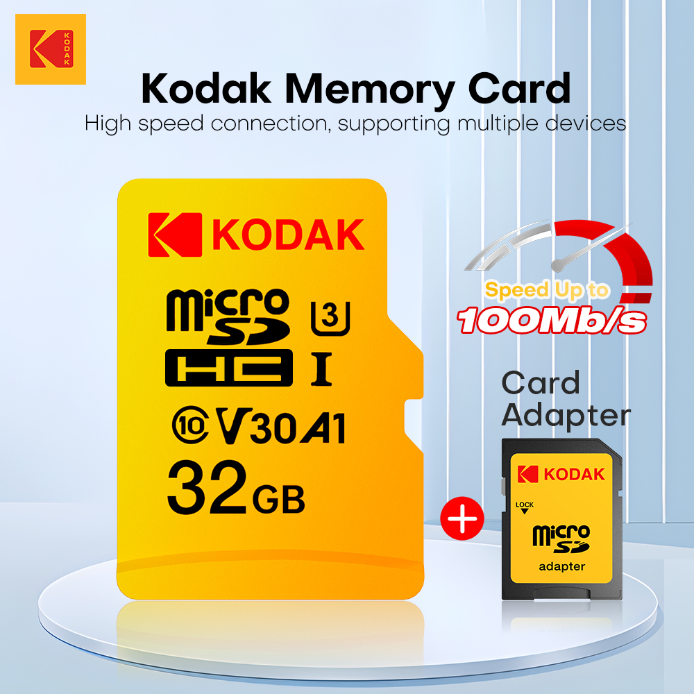 Kodak Original ​ ​ Karta pamięci Micro SD U3 Klasy 10, szybka, prędkość do 100 MB/s, karta pamięci TF z adapterem - dostępna w wersjach 32 GB, 64 GB, 128 GB