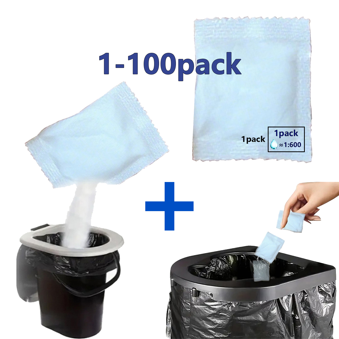 No es necesario desempaquetar-[Portable |   Taburete Absorbente] Inodoro portátil para exteriores, papel higiénico para acampar en bolsas, conveniente para exteriores.