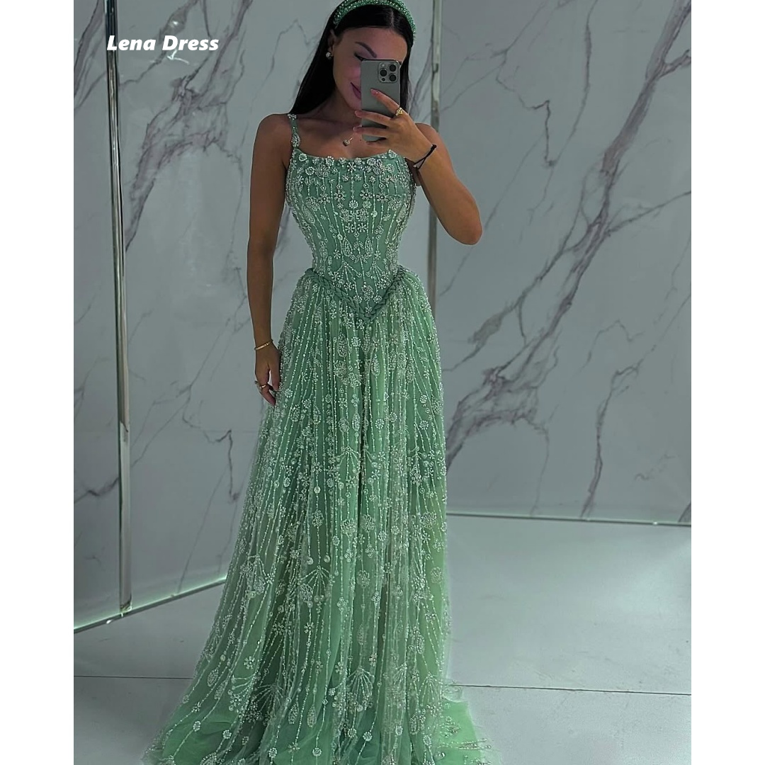 Lena Maßgeschneiderte Abendkleider Frau Elegantes Kleid Luxus Hochzeitsgast Ärmellose Linie A Perlen Spitze Robe Soiree Ballkleider