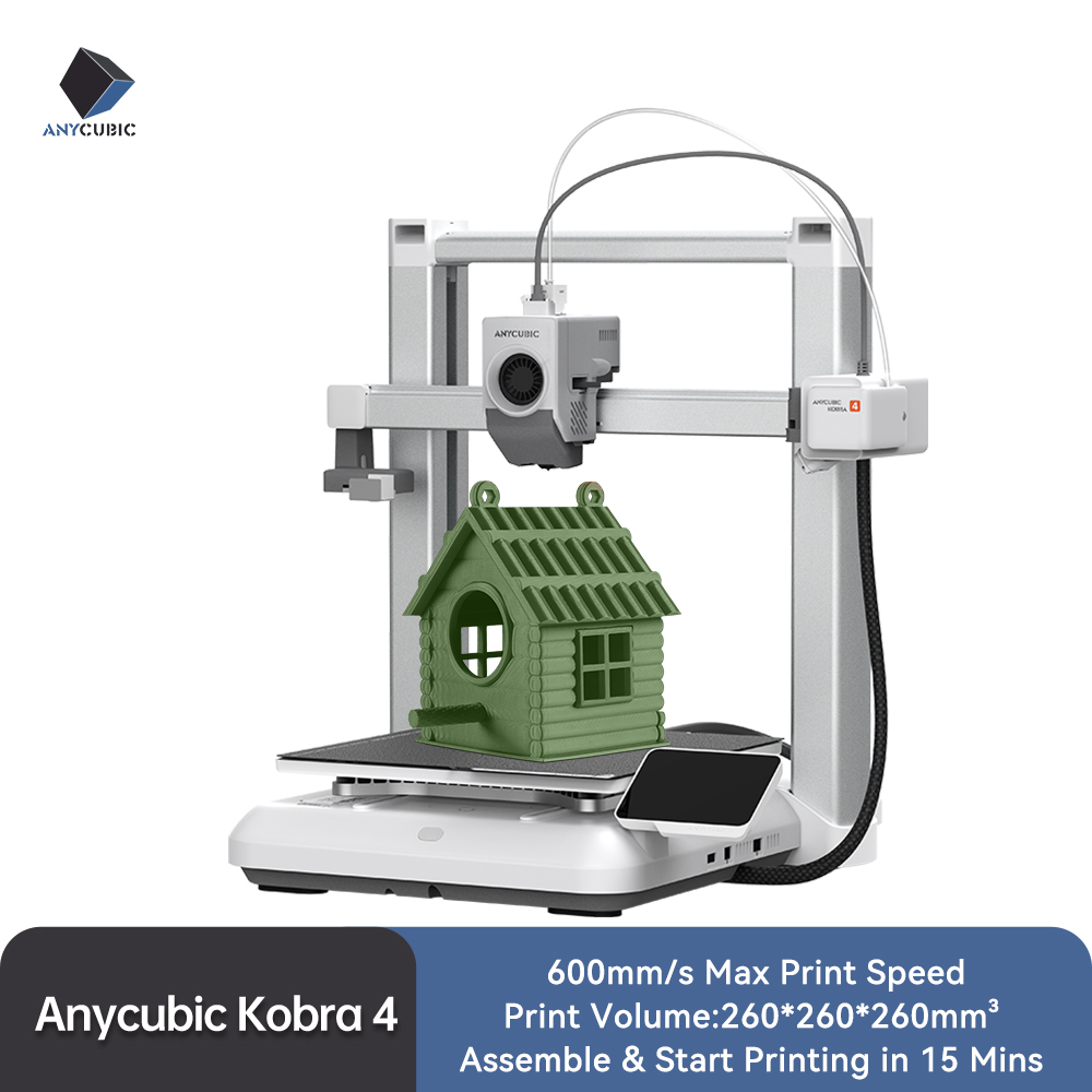 ANYCUBIC Kobra 4/Kobra 4 Combo Szybka Drukarka 3D z Drukiem Wielokolorowym 600mm/s, Obsługa do 8 Kolorów, Automatyczne Poziomowanie, Sterowanie Aplikacją, Drukarka 3D FDM