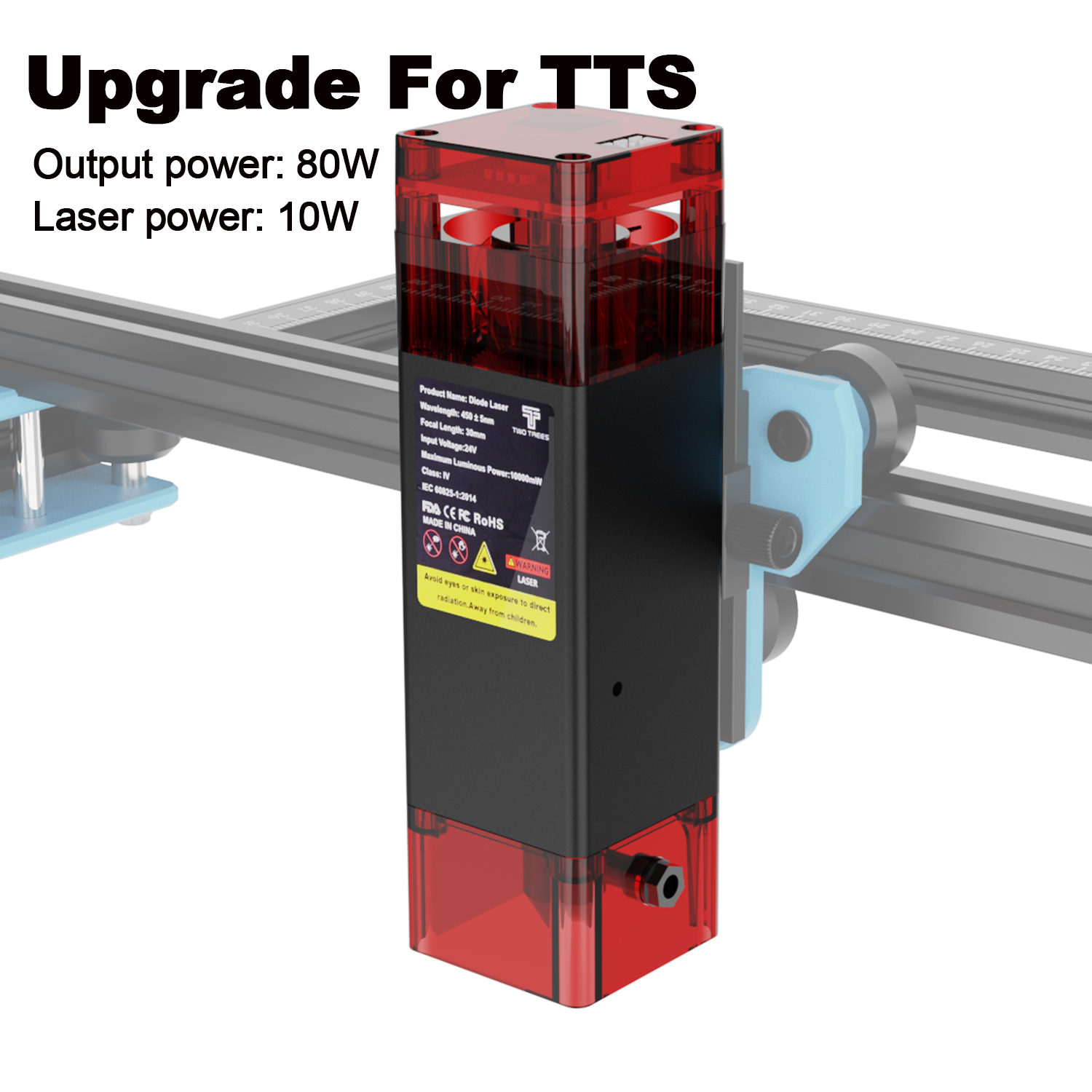 Twotrees-Tête Laser Bleue de 40W et 80W, 450nm, Machine de Gravure et de Découpe, Outils pour le Bois