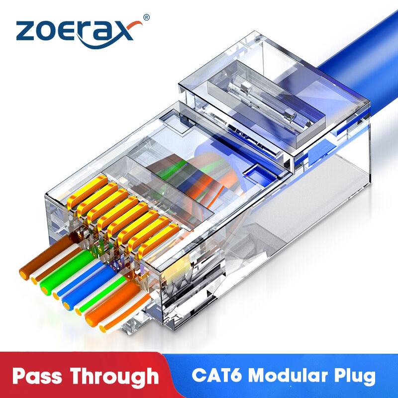 ZoeRax Cat6 CAT5e Pass Through RJ45 Modularstecker Netzwerkanschlüsse UTP 15μ vergoldetes 1,1-mm-Lochende für Ethernet-Kabel