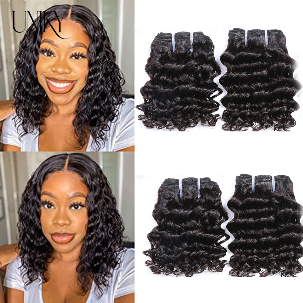 Uniky onda profunda pacotes de cabelo curto profundo encaracolado 3 pacotes remy extensões de cabelo humano natural preto brasileiro pacotes baratos